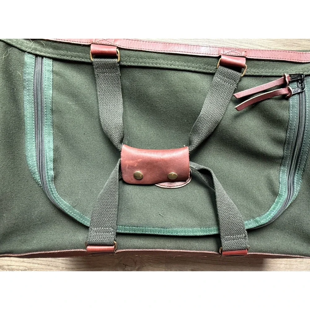 Orvis Vintage Green Canvas & Leather Wheeled Carry-On Duffel Bag 19x13x8
